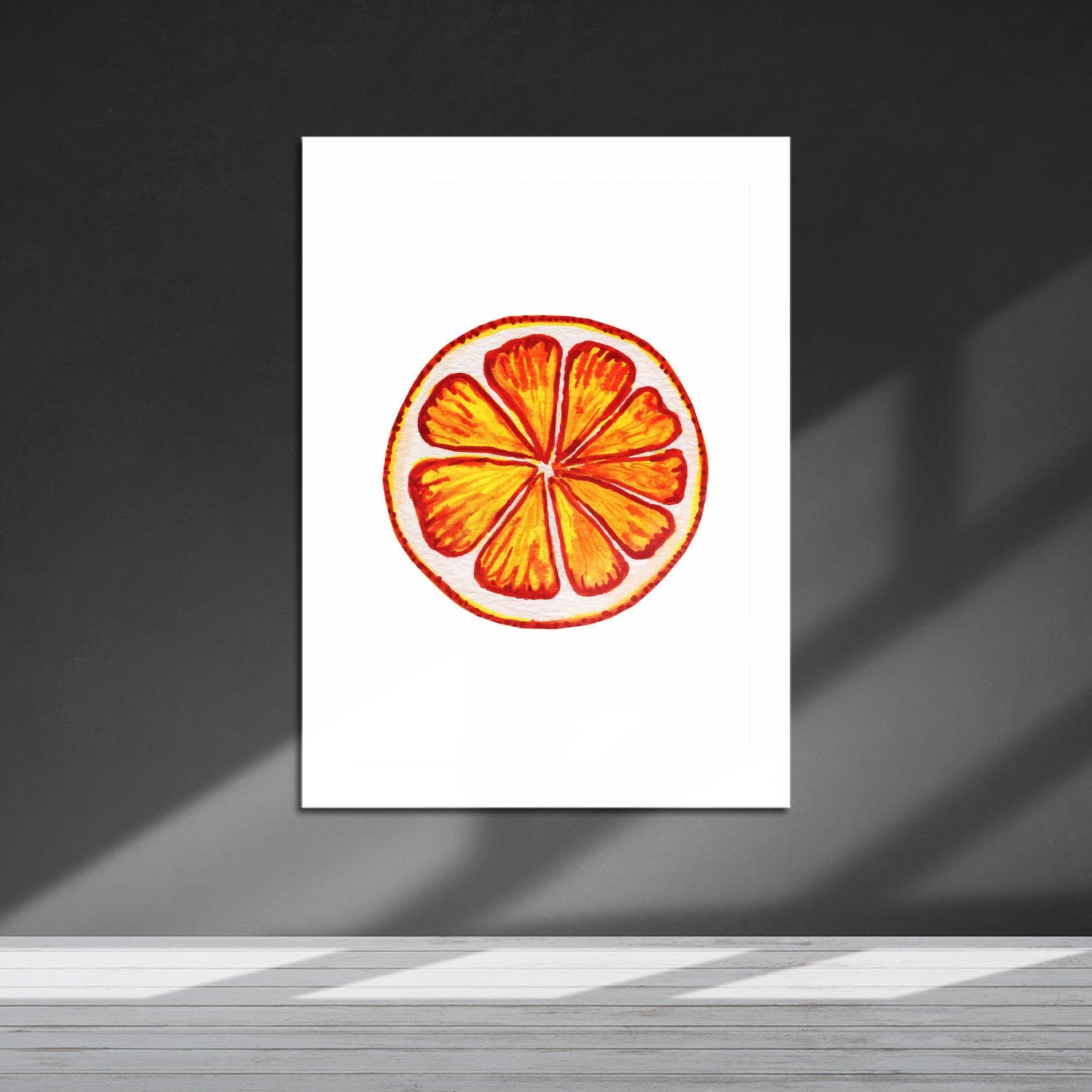 Wes Co Gallery Metal Poster Sunny Citrus Slice 16" x 24" Home Goods - Coffee White border only Metal Art Print