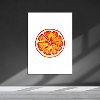 Wes Co Gallery Metal Poster Sunny Citrus Slice 16" x 24" Home Goods - Coffee White border only Metal Art Print