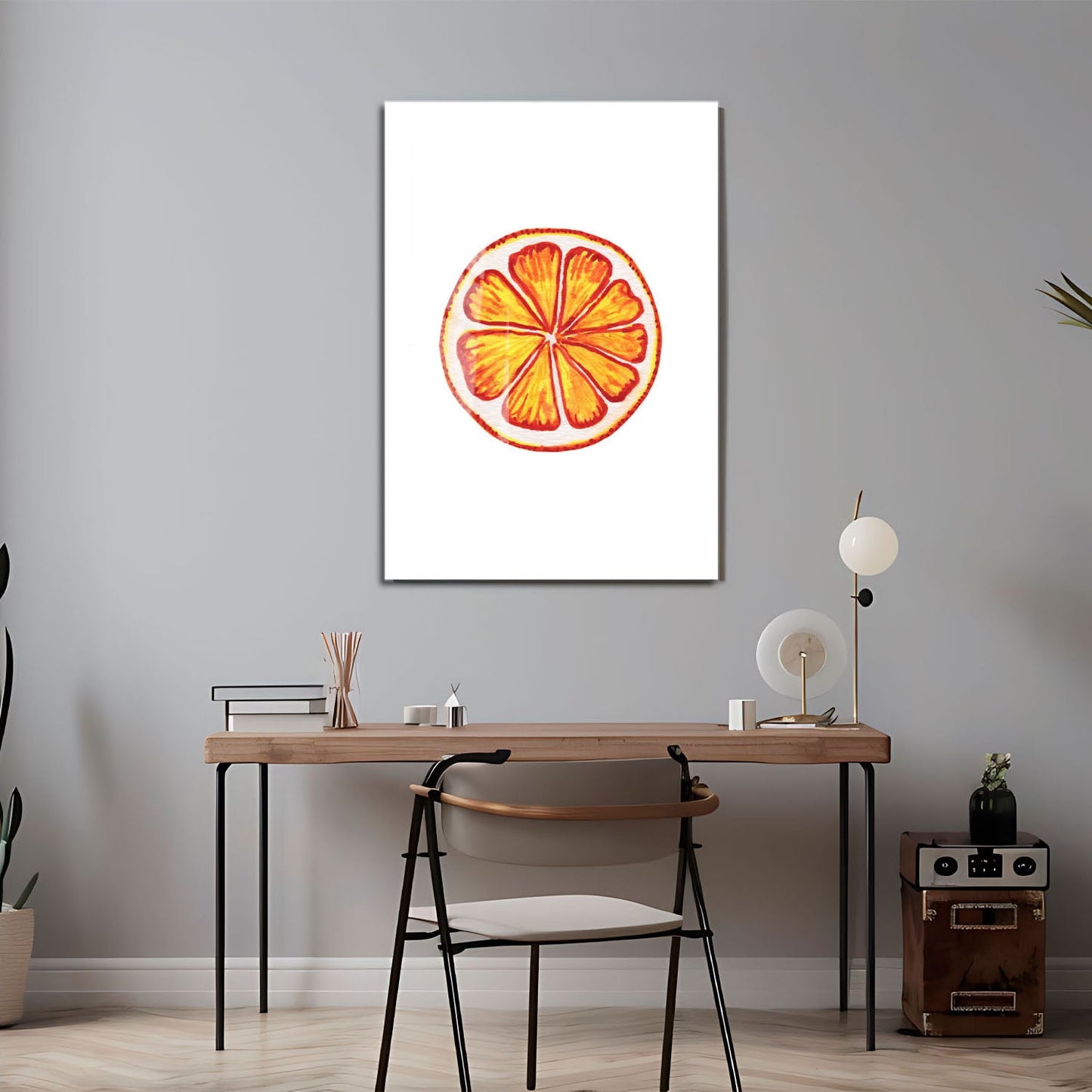 Wes Co Gallery Metal Poster Sunny Citrus Slice 24" x 36" Home Goods - Coffee White border only Metal Art Print