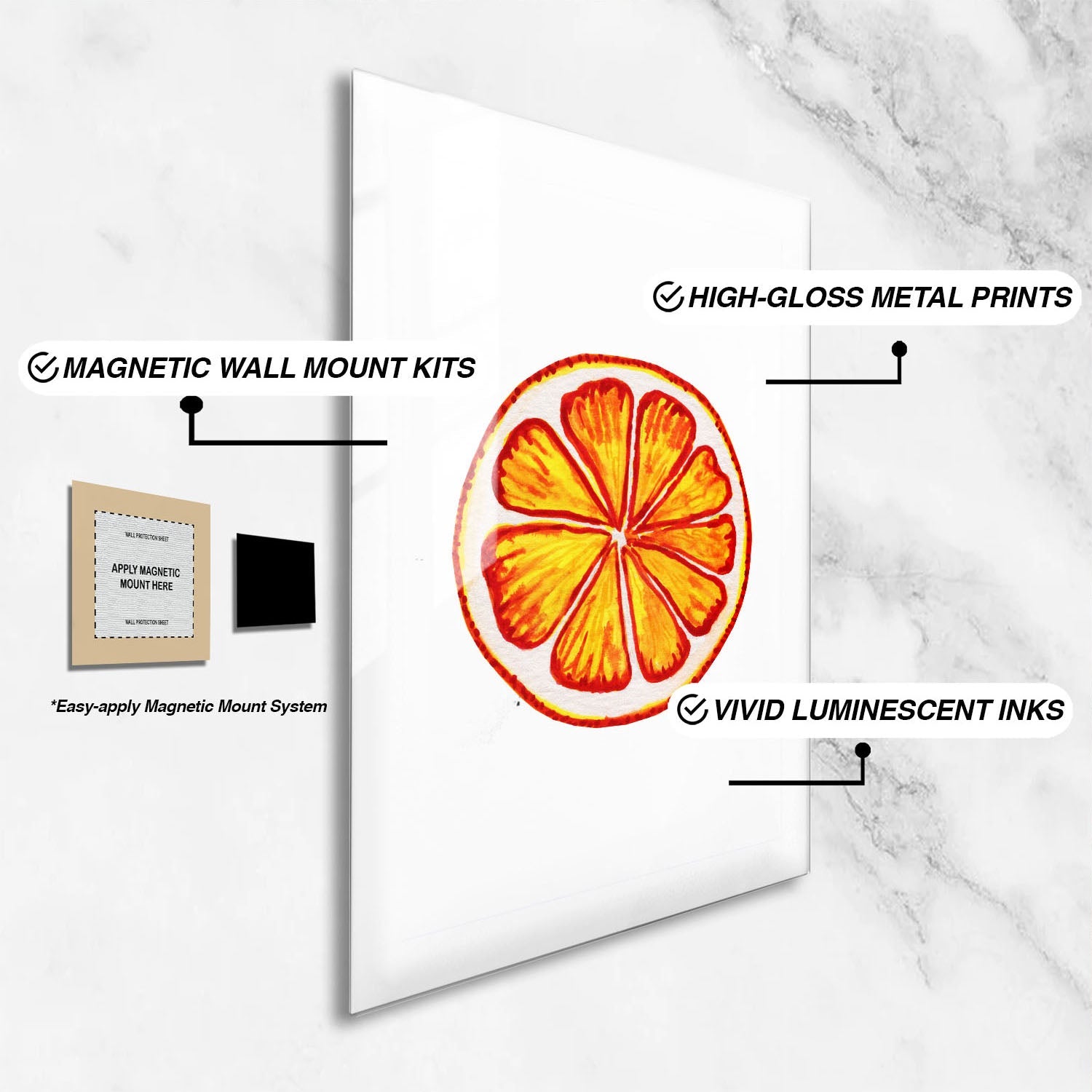 Wes Co Gallery Metal Poster Sunny Citrus Slice 24" x 36" Home Goods - Coffee White border only Metal Art Print