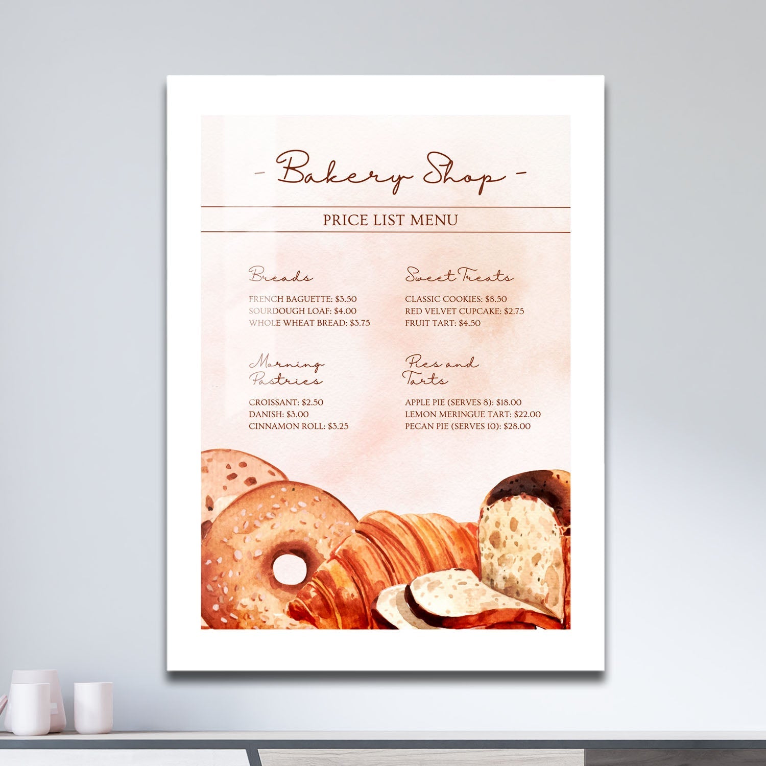 Wes Co Gallery Metal Poster Bakery Shop Price List 11" x 17" Home Goods - Coffee White border only Metal Art Print