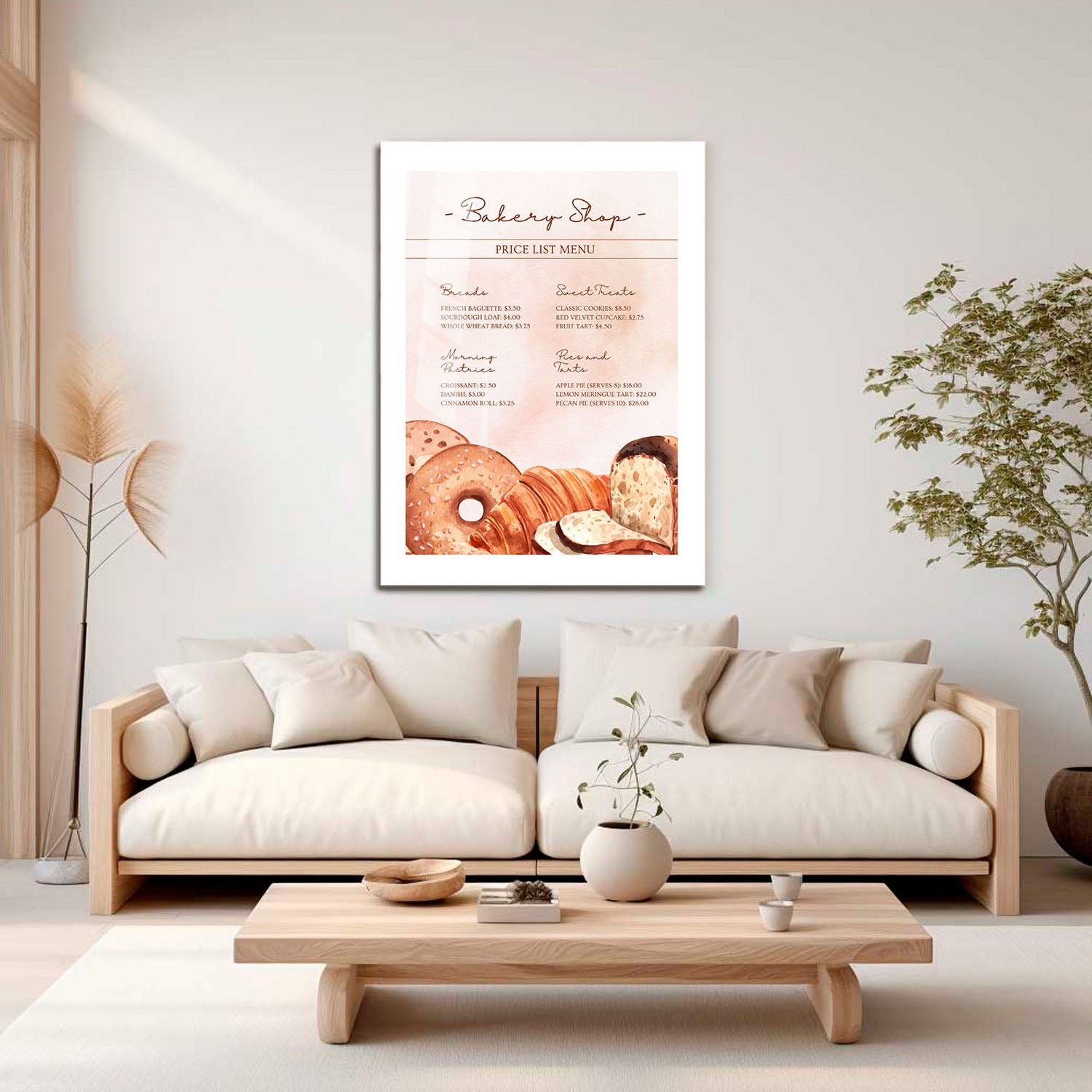 Wes Co Gallery Metal Poster Bakery Shop Price List 16" x 24" Home Goods - Coffee White border only Metal Art Print