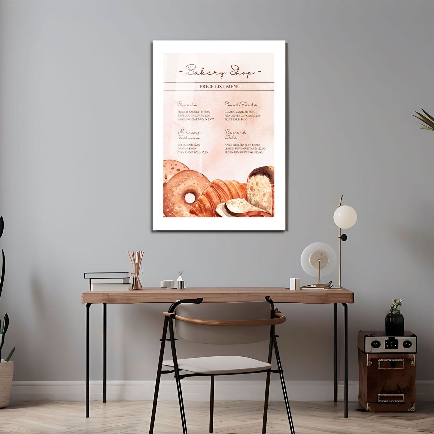 Wes Co Gallery Metal Poster Bakery Shop Price List 24" x 36" Home Goods - Coffee White border only Metal Art Print