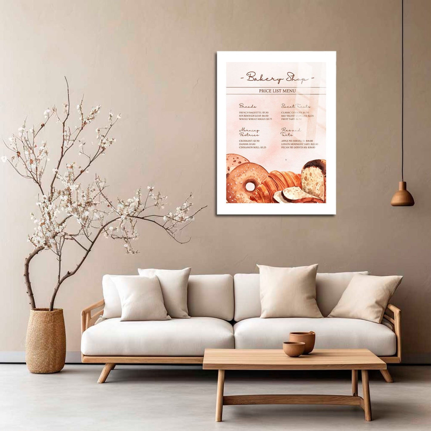 Wes Co Gallery Metal Poster Bakery Shop Price List 5" x 7" Home Goods - Coffee White border only Metal Art Print