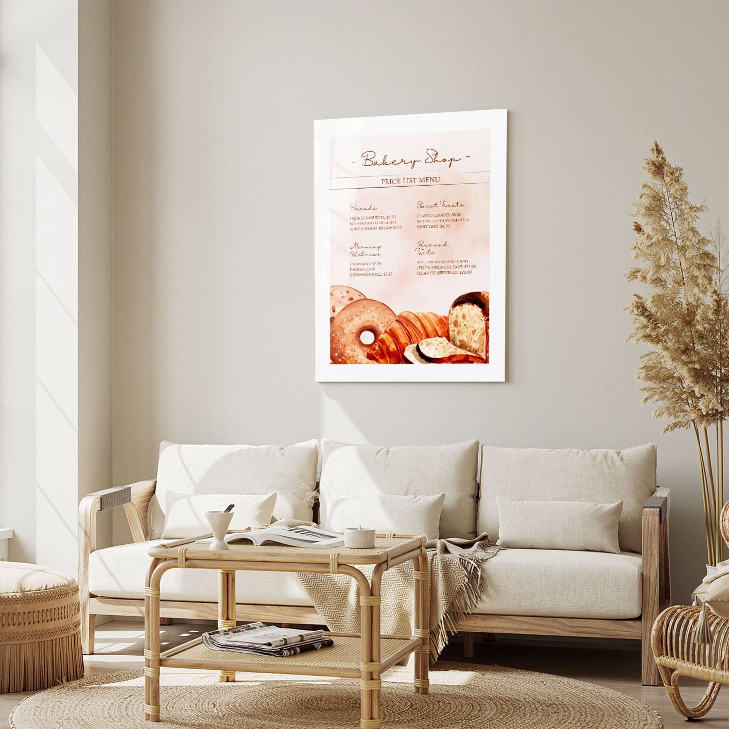 Wes Co Gallery Metal Poster Bakery Shop Price List 5" x 7" Home Goods - Coffee White border only Metal Art Print