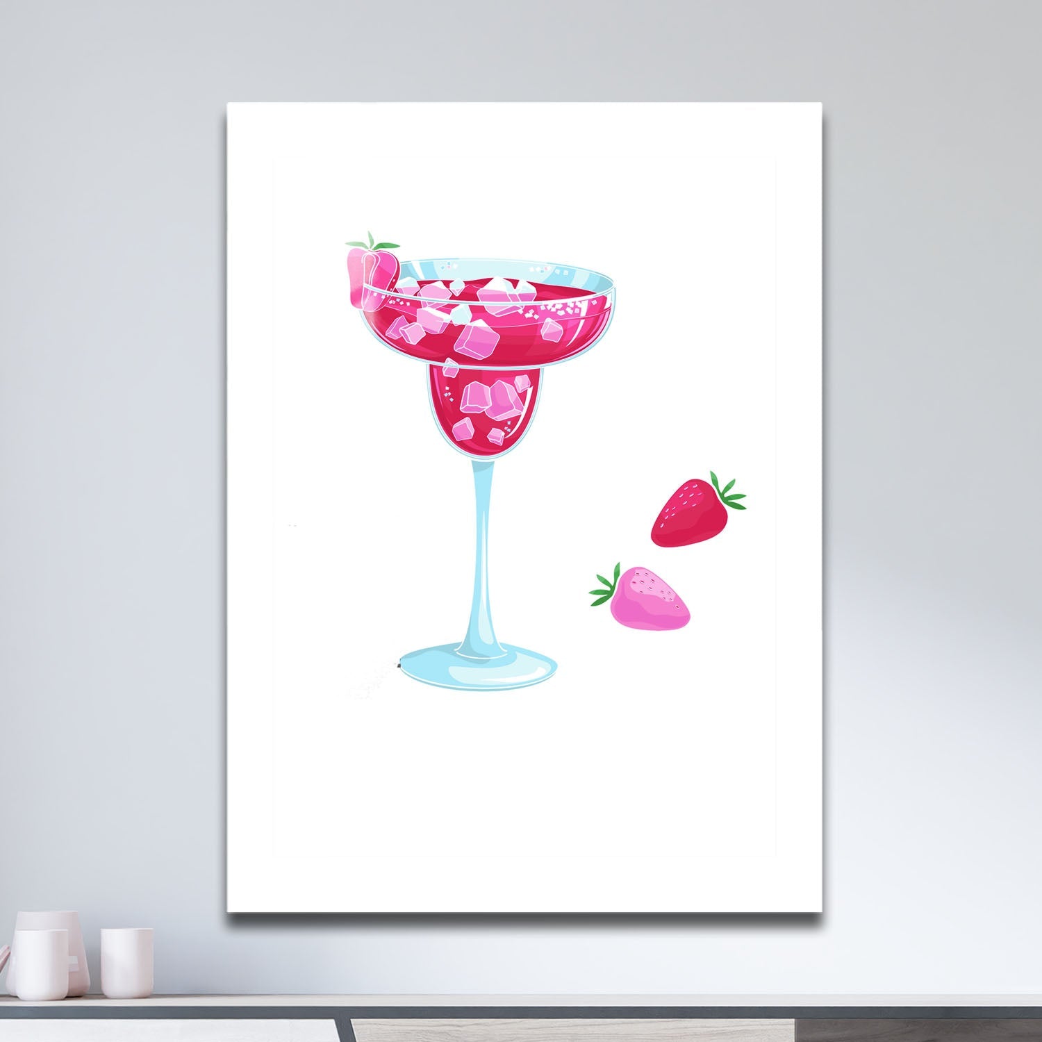 Wes Co Gallery Metal Poster Strawberry Delight Margarita 11" x 17" Home Goods - Coffee White border only Metal Art Print