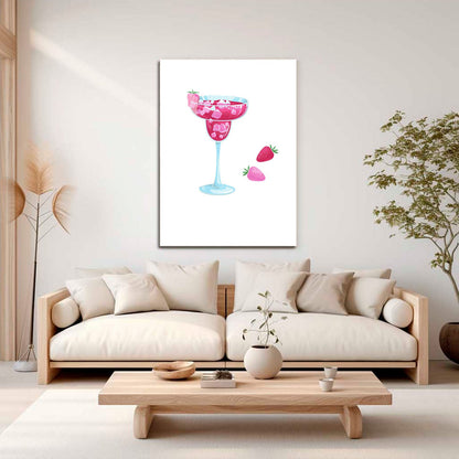 Wes Co Gallery Metal Poster Strawberry Delight Margarita 16" x 24" Home Goods - Coffee White border only Metal Art Print