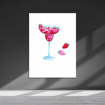 Wes Co Gallery Metal Poster Strawberry Delight Margarita 16" x 24" Home Goods - Coffee White border only Metal Art Print