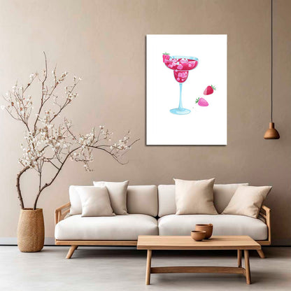 Wes Co Gallery Metal Poster Strawberry Delight Margarita 5" x 7" Home Goods - Coffee White border only Metal Art Print