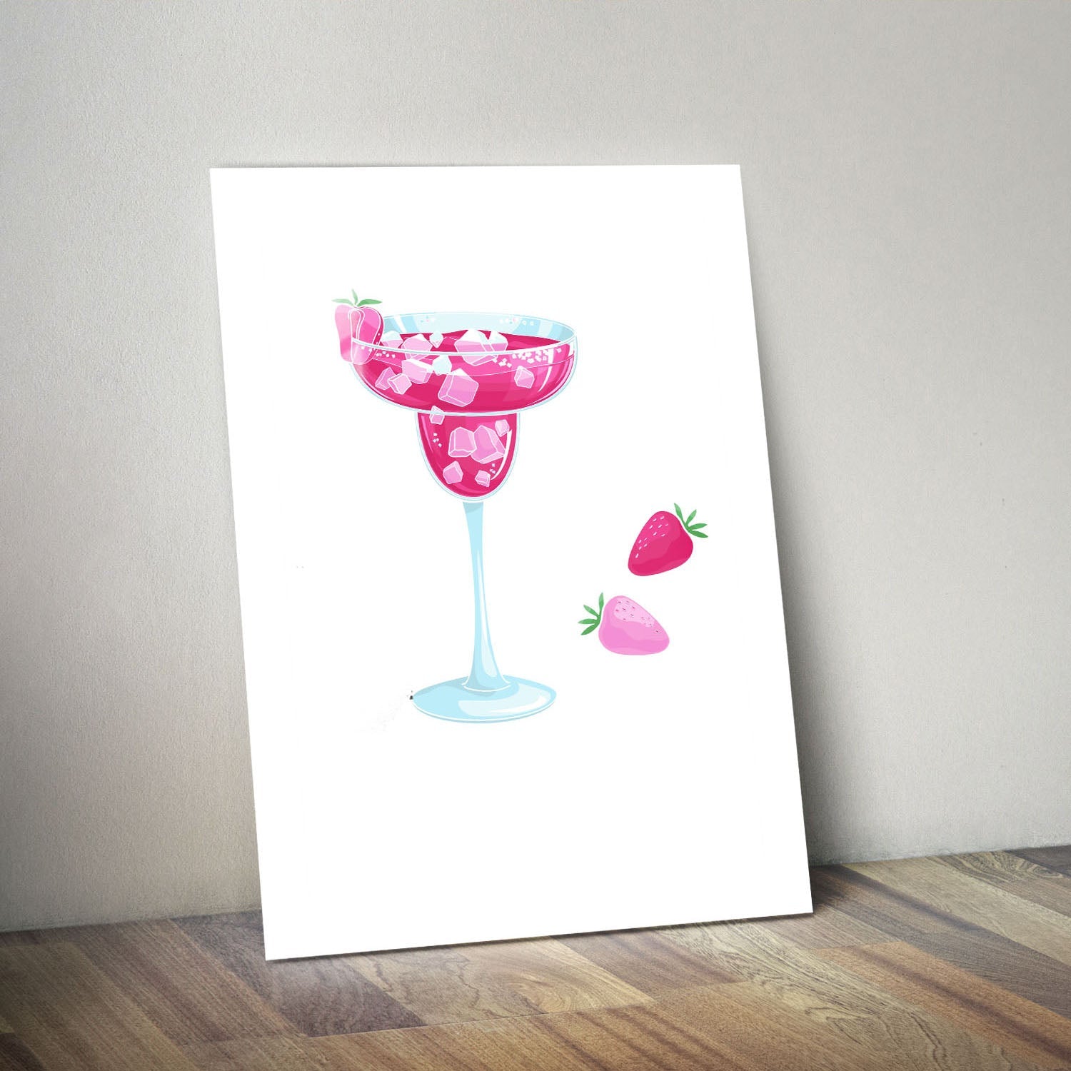 Wes Co Gallery Metal Poster Strawberry Delight Margarita 11" x 14" Home Goods - Coffee White border only Metal Art Print