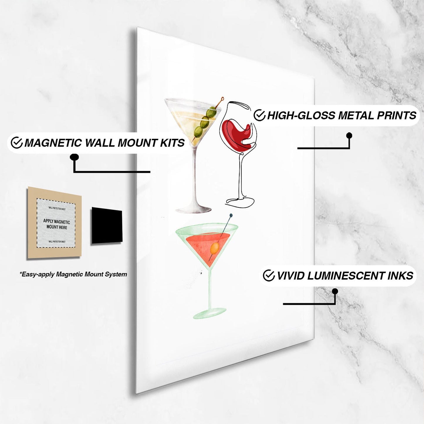 Wes Co Gallery Metal Poster Martini Elegance 24" x 36" Home Goods - Coffee White border only Metal Art Print