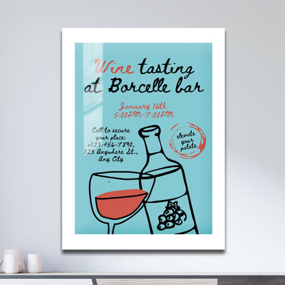 Wes Co Gallery Metal Poster Wine Tasting at Borcelle 11" x 17" Home Goods - Coffee White border only Metal Art Print