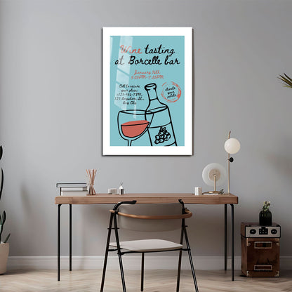 Wes Co Gallery Metal Poster Wine Tasting at Borcelle 24" x 36" Home Goods - Coffee White border only Metal Art Print