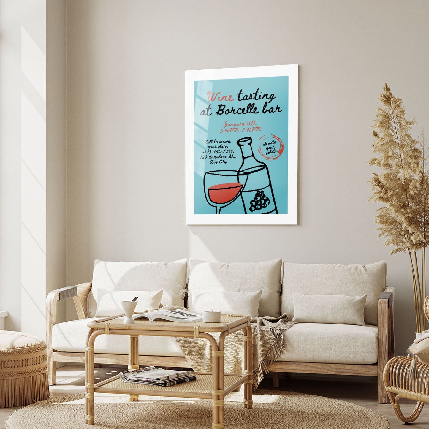 Wes Co Gallery Metal Poster Wine Tasting at Borcelle 5" x 7" Home Goods - Coffee White border only Metal Art Print