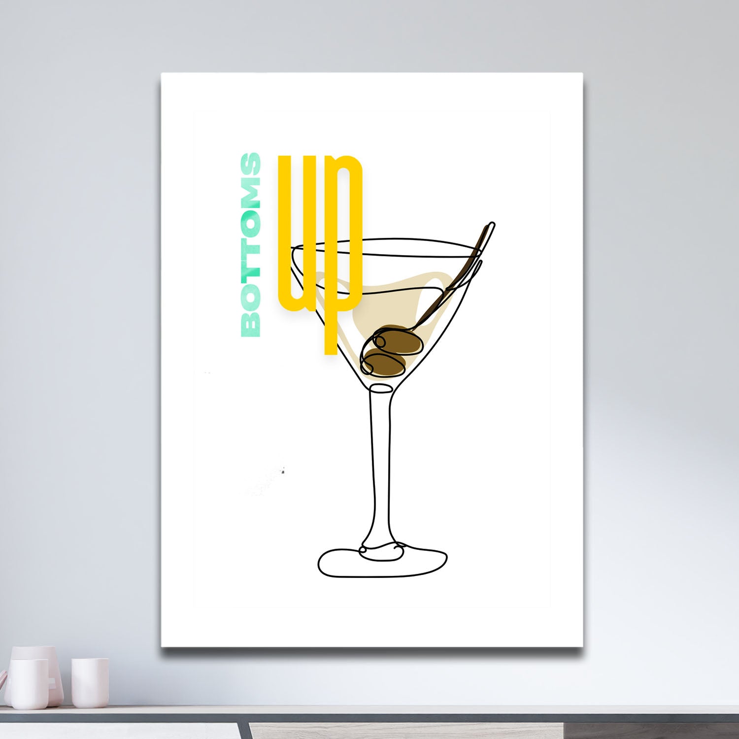 Wes Co Gallery Metal Poster Bottoms Up Martini 11" x 17" Home Goods - Coffee White border only Metal Art Print