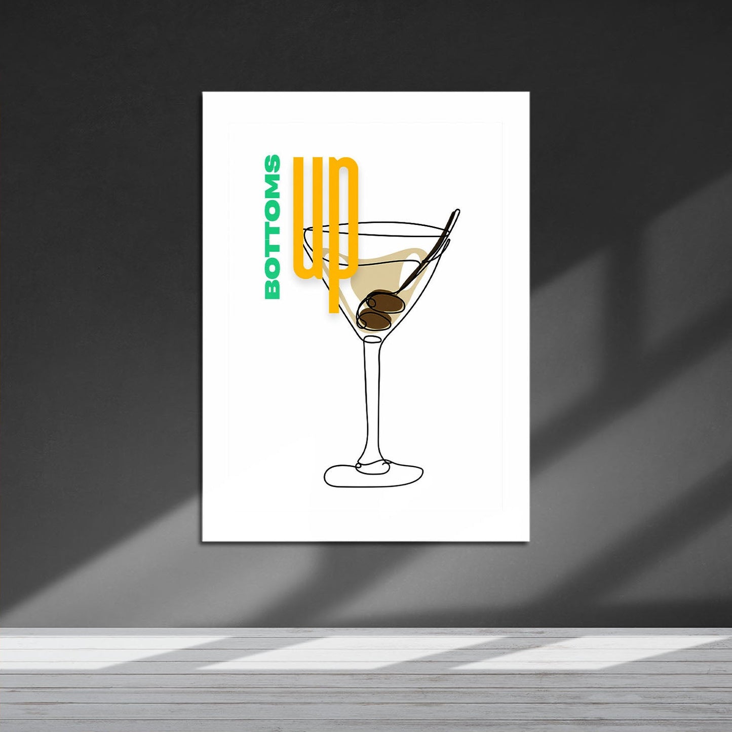 Wes Co Gallery Metal Poster Bottoms Up Martini 16" x 24" Home Goods - Coffee White border only Metal Art Print