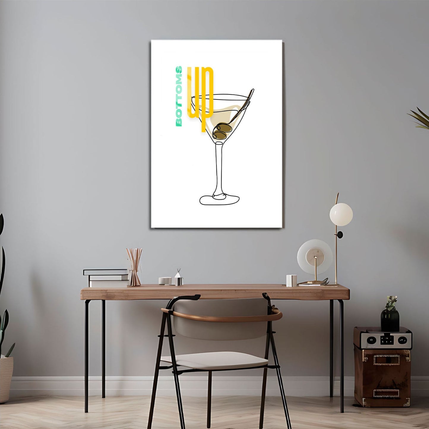 Wes Co Gallery Metal Poster Bottoms Up Martini 24" x 36" Home Goods - Coffee White border only Metal Art Print