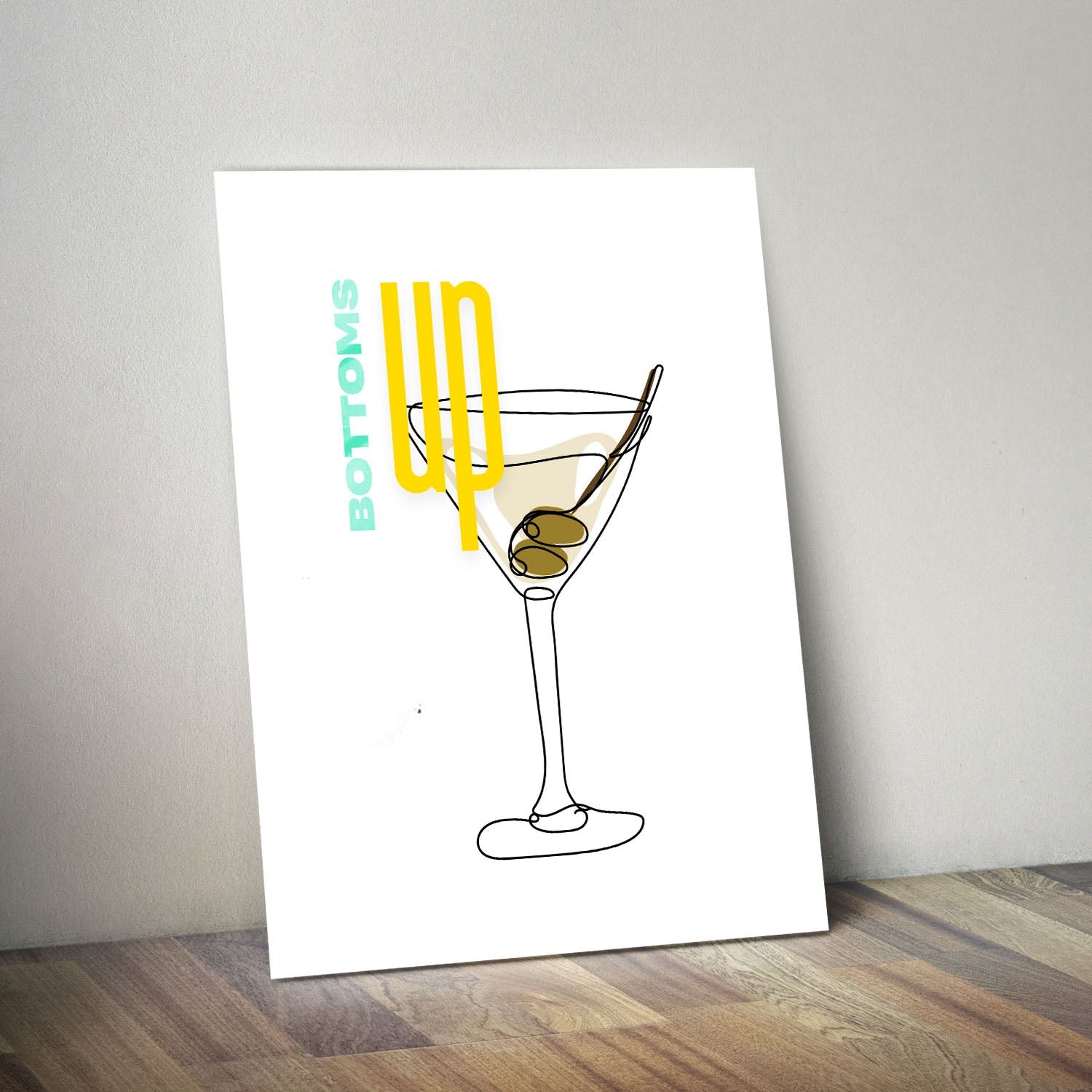 Wes Co Gallery Metal Poster Bottoms Up Martini 11" x 14" Home Goods - Coffee White border only Metal Art Print