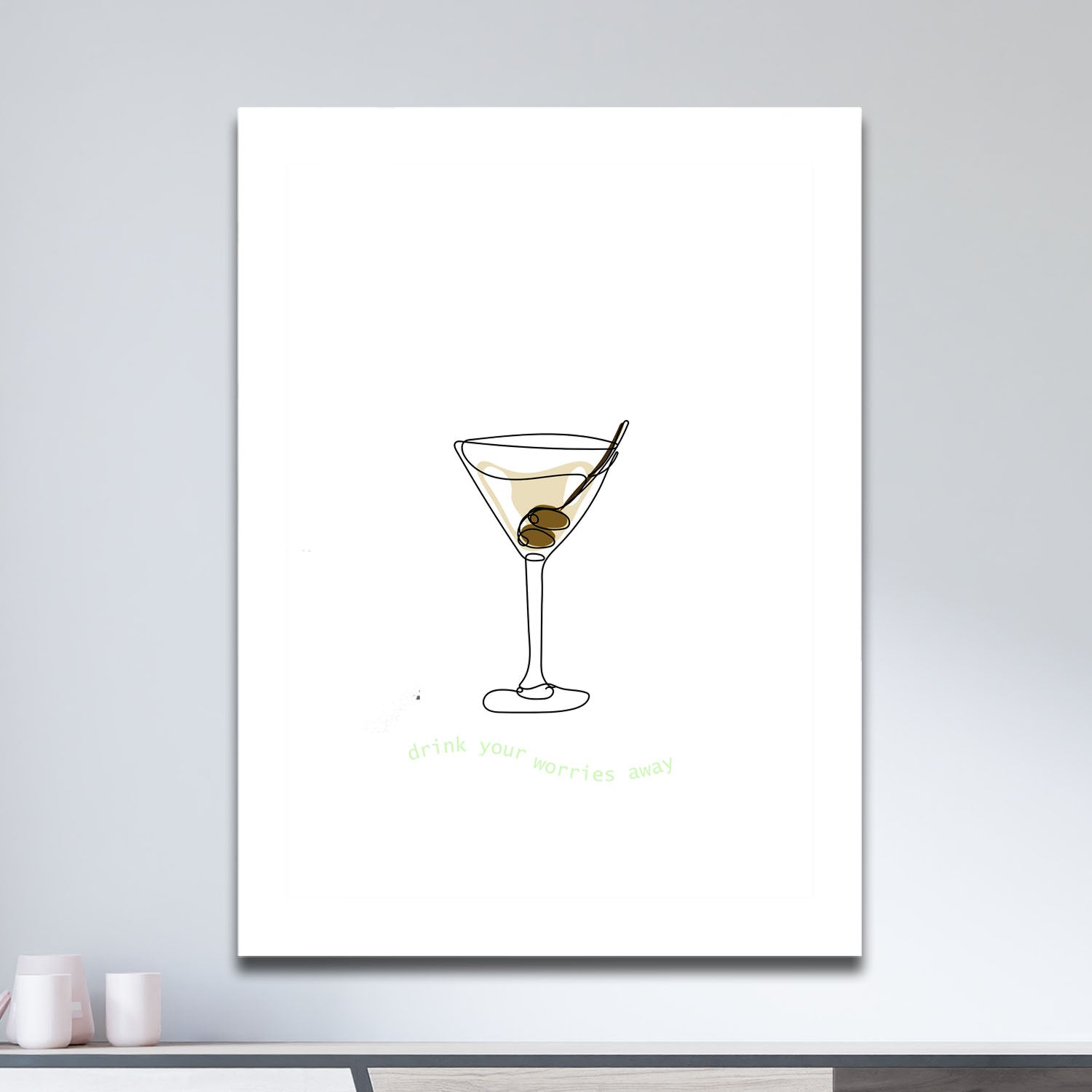 Wes Co Gallery Metal Poster Drink Your Worries Away 11" x 17" Home Goods - Coffee White border only Metal Art Print