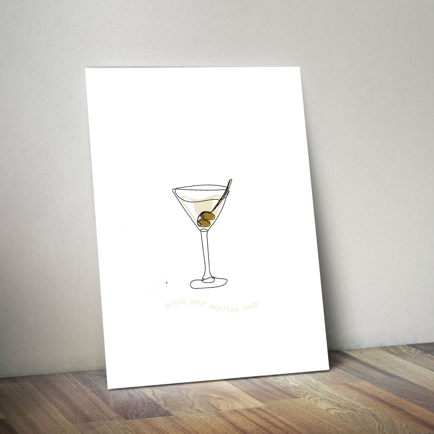 Wes Co Gallery Metal Poster Drink Your Worries Away 11" x 14" Home Goods - Coffee White border only Metal Art Print