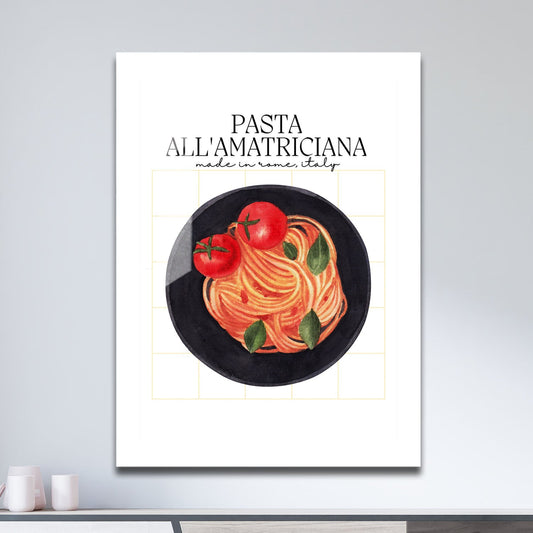 Wes Co Gallery Metal Poster Pasta All'Amatriciana Delight 11" x 17" Home Goods - Coffee White border only Metal Art Print