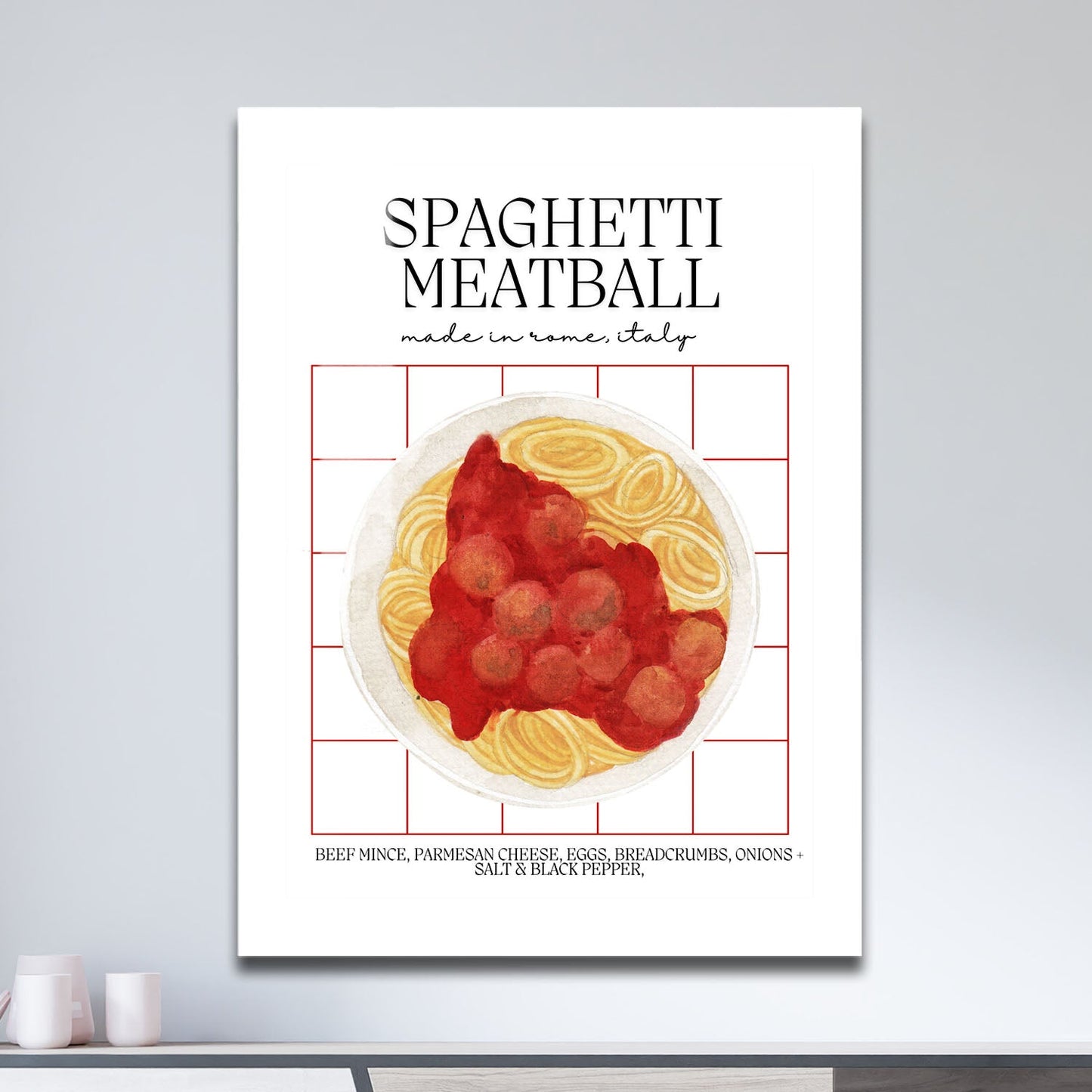 Wes Co Gallery Metal Poster Classic Spaghetti & Meatballs 11" x 17" Home Goods - Coffee White border only Metal Art Print