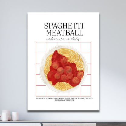 Wes Co Gallery Metal Poster Classic Spaghetti & Meatballs 11" x 17" Home Goods - Coffee White border only Metal Art Print