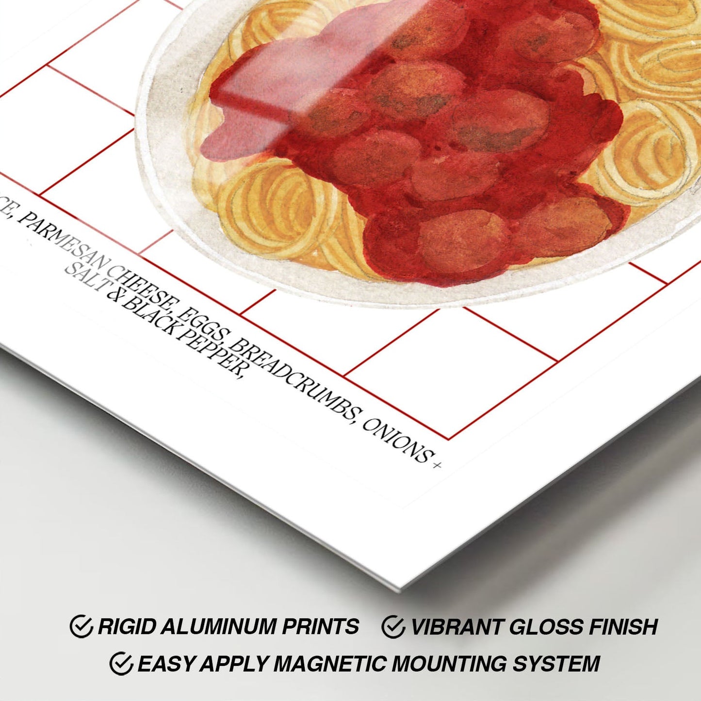 Wes Co Gallery Metal Poster Classic Spaghetti & Meatballs 11" x 17" Home Goods - Coffee White border only Metal Art Print