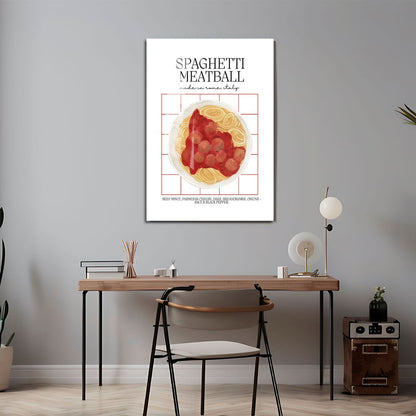 Wes Co Gallery Metal Poster Classic Spaghetti & Meatballs 24" x 36" Home Goods - Coffee White border only Metal Art Print