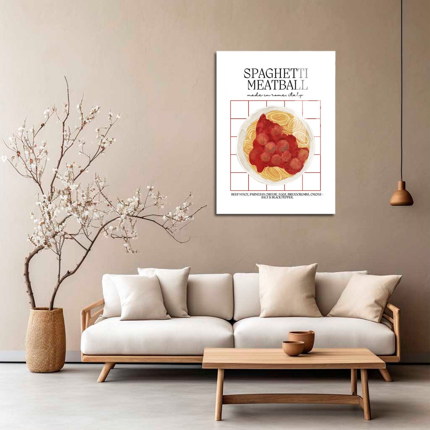 Wes Co Gallery Metal Poster Classic Spaghetti & Meatballs 5" x 7" Home Goods - Coffee White border only Metal Art Print