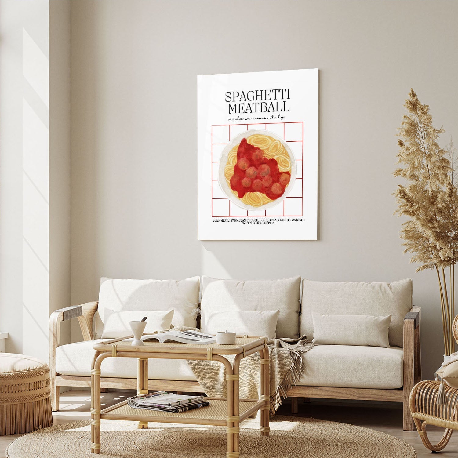 Wes Co Gallery Metal Poster Classic Spaghetti & Meatballs 5" x 7" Home Goods - Coffee White border only Metal Art Print