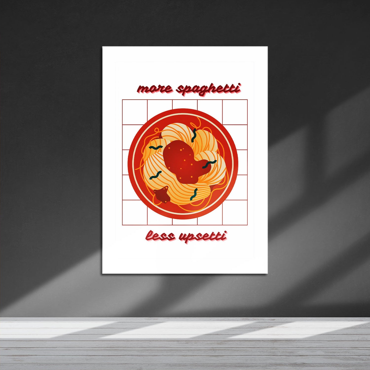 Wes Co Gallery Metal Poster More Spaghetti, Less Upsetti 16" x 24" Home Goods - Coffee White border only Metal Art Print