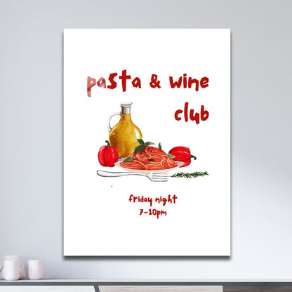 Wes Co Gallery Metal Poster Pasta & Wine Club 11" x 17" Home Goods - Coffee White border only Metal Art Print