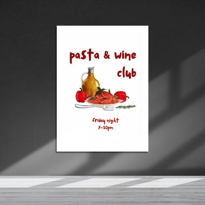 Wes Co Gallery Metal Poster Pasta & Wine Club 16" x 24" Home Goods - Coffee White border only Metal Art Print