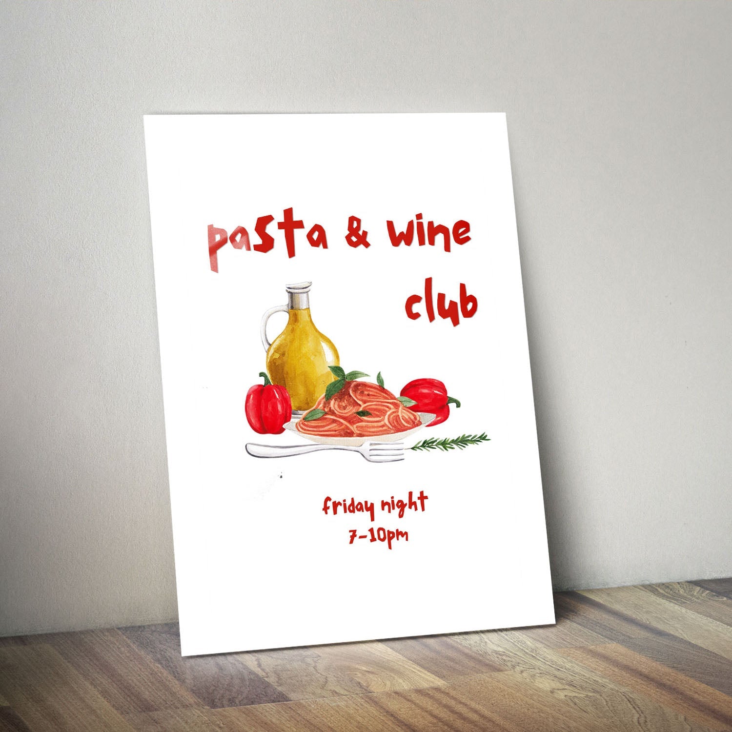 Wes Co Gallery Metal Poster Pasta & Wine Club 11" x 14" Home Goods - Coffee White border only Metal Art Print