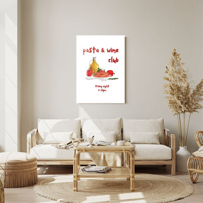 Wes Co Gallery Metal Poster Pasta & Wine Club 11" x 14" Home Goods - Coffee White border only Metal Art Print