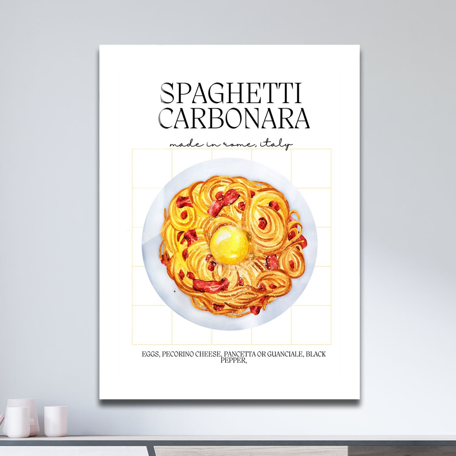 Wes Co Gallery Metal Poster Spaghetti Carbonara Delight 11" x 17" Home Goods - Coffee White border only Metal Art Print