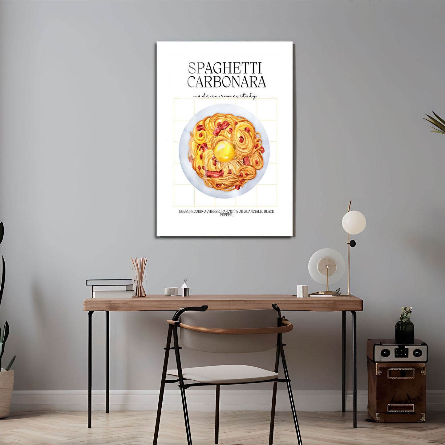 Wes Co Gallery Metal Poster Spaghetti Carbonara Delight 24" x 36" Home Goods - Coffee White border only Metal Art Print