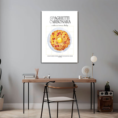 Wes Co Gallery Metal Poster Spaghetti Carbonara Delight 24" x 36" Home Goods - Coffee White border only Metal Art Print