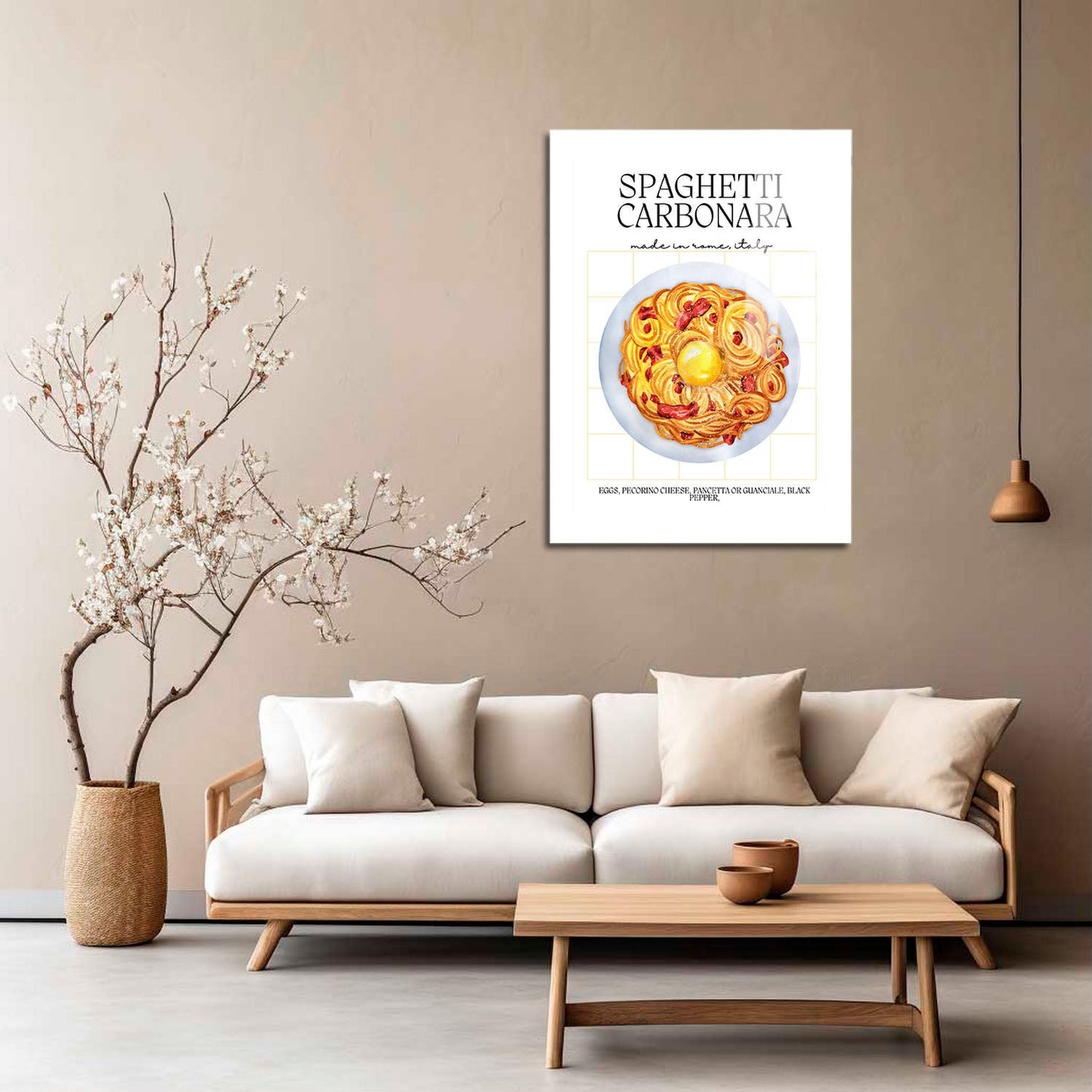 Wes Co Gallery Metal Poster Spaghetti Carbonara Delight 5" x 7" Home Goods - Coffee White border only Metal Art Print