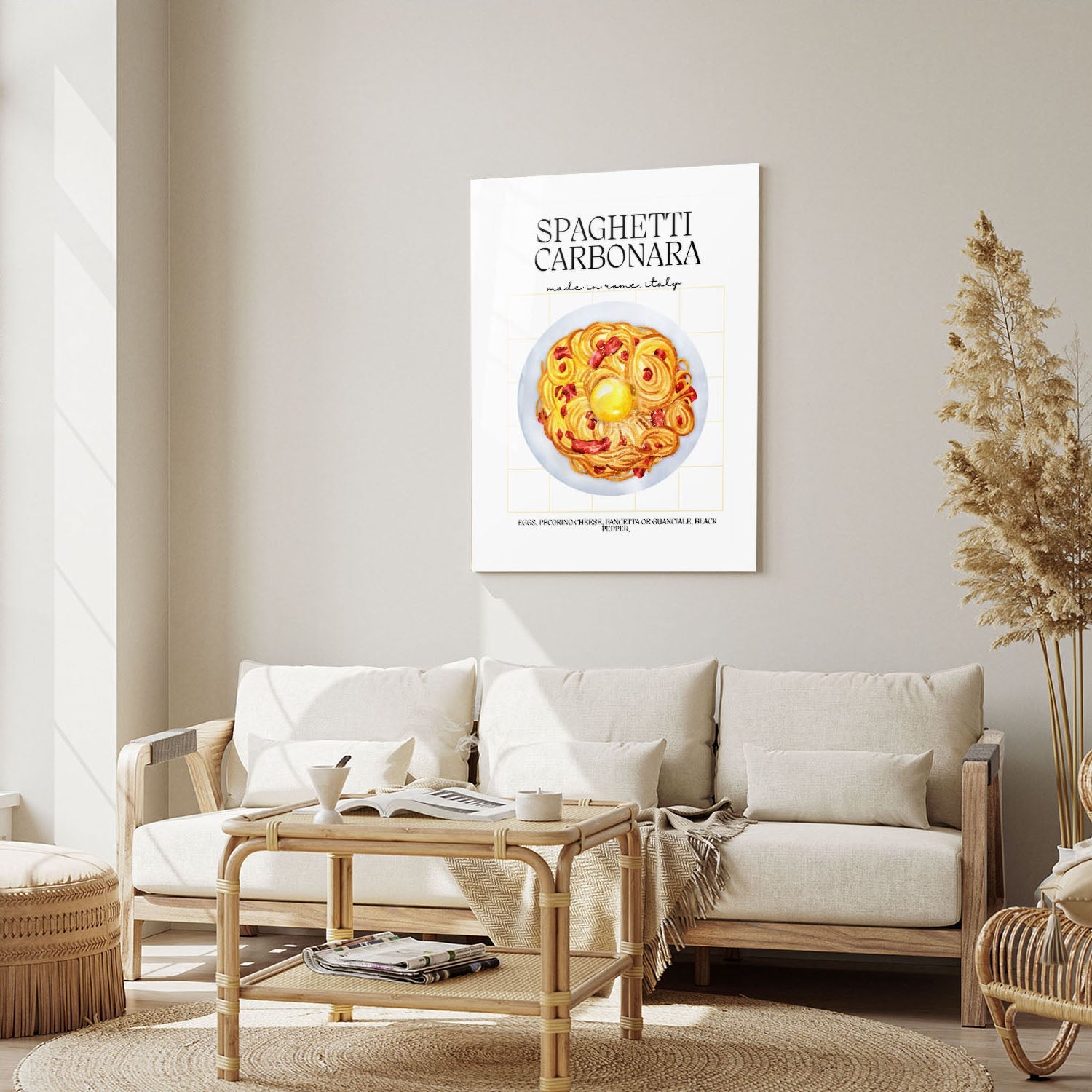 Wes Co Gallery Metal Poster Spaghetti Carbonara Delight 5" x 7" Home Goods - Coffee White border only Metal Art Print