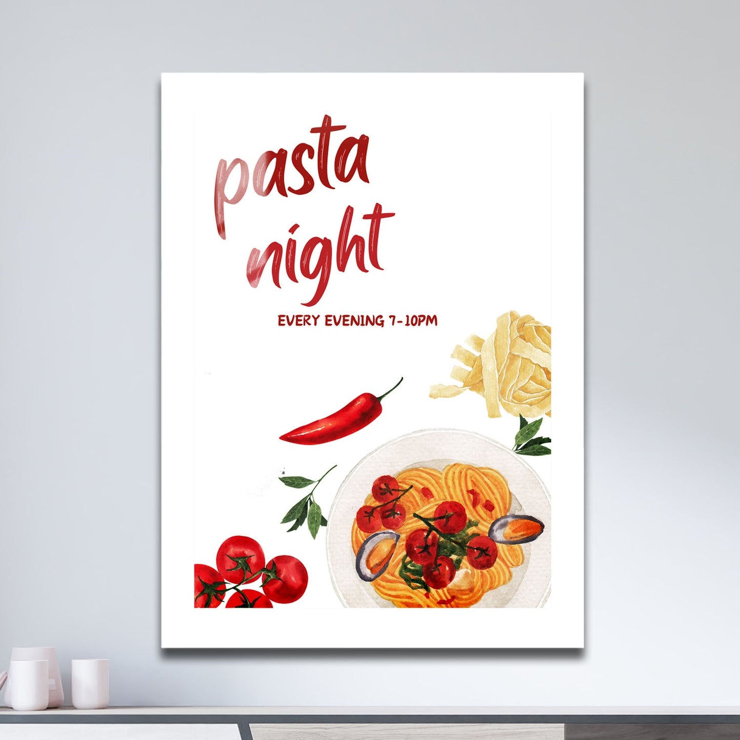 Wes Co Gallery Metal Poster Charming Pasta Night 11" x 17" Home Goods - Coffee White border only Metal Art Print