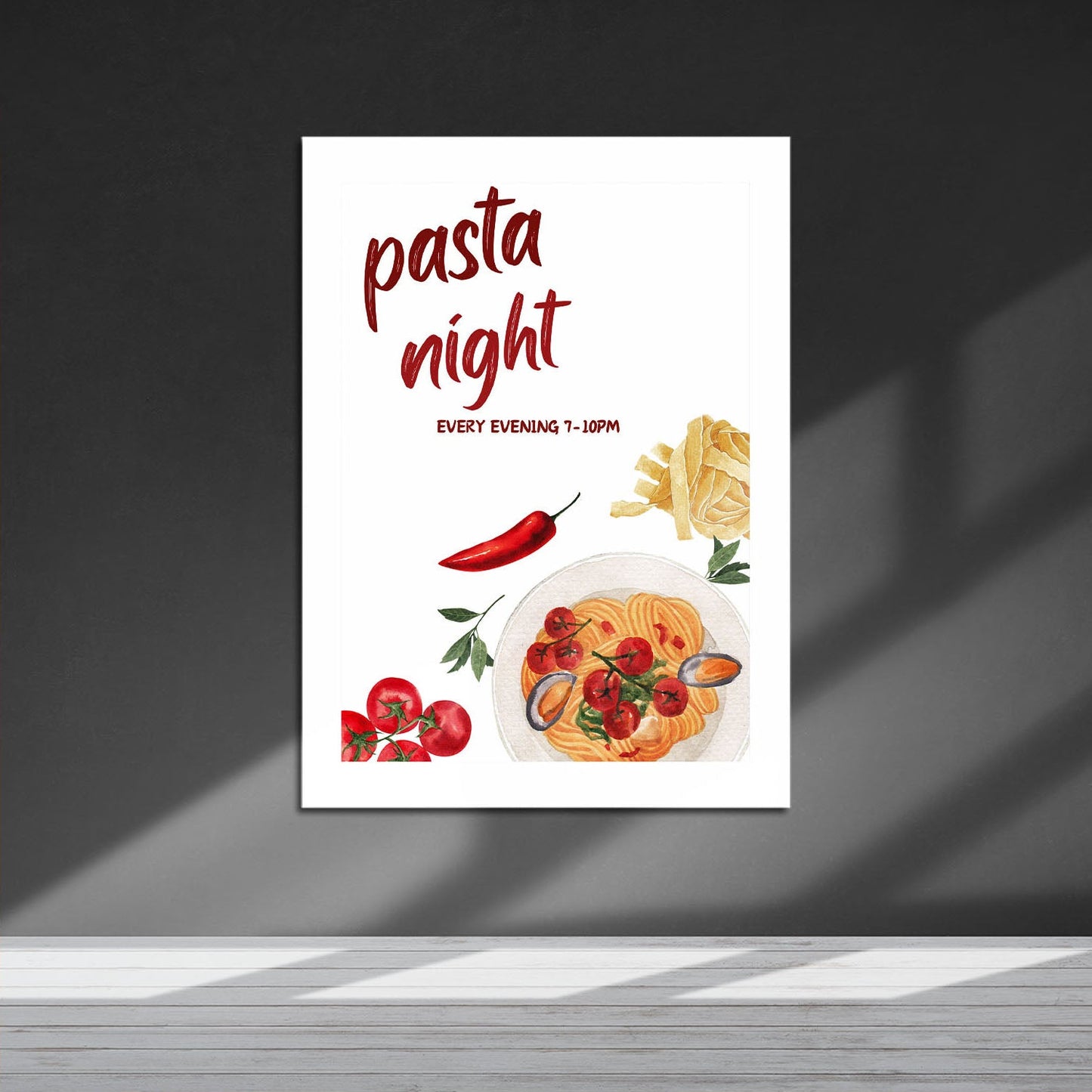 Wes Co Gallery Metal Poster Charming Pasta Night 16" x 24" Home Goods - Coffee White border only Metal Art Print