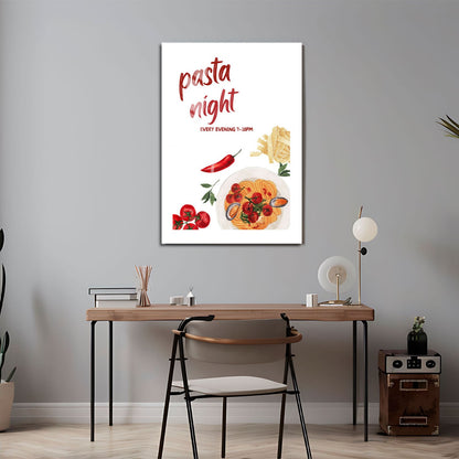 Wes Co Gallery Metal Poster Charming Pasta Night 24" x 36" Home Goods - Coffee White border only Metal Art Print