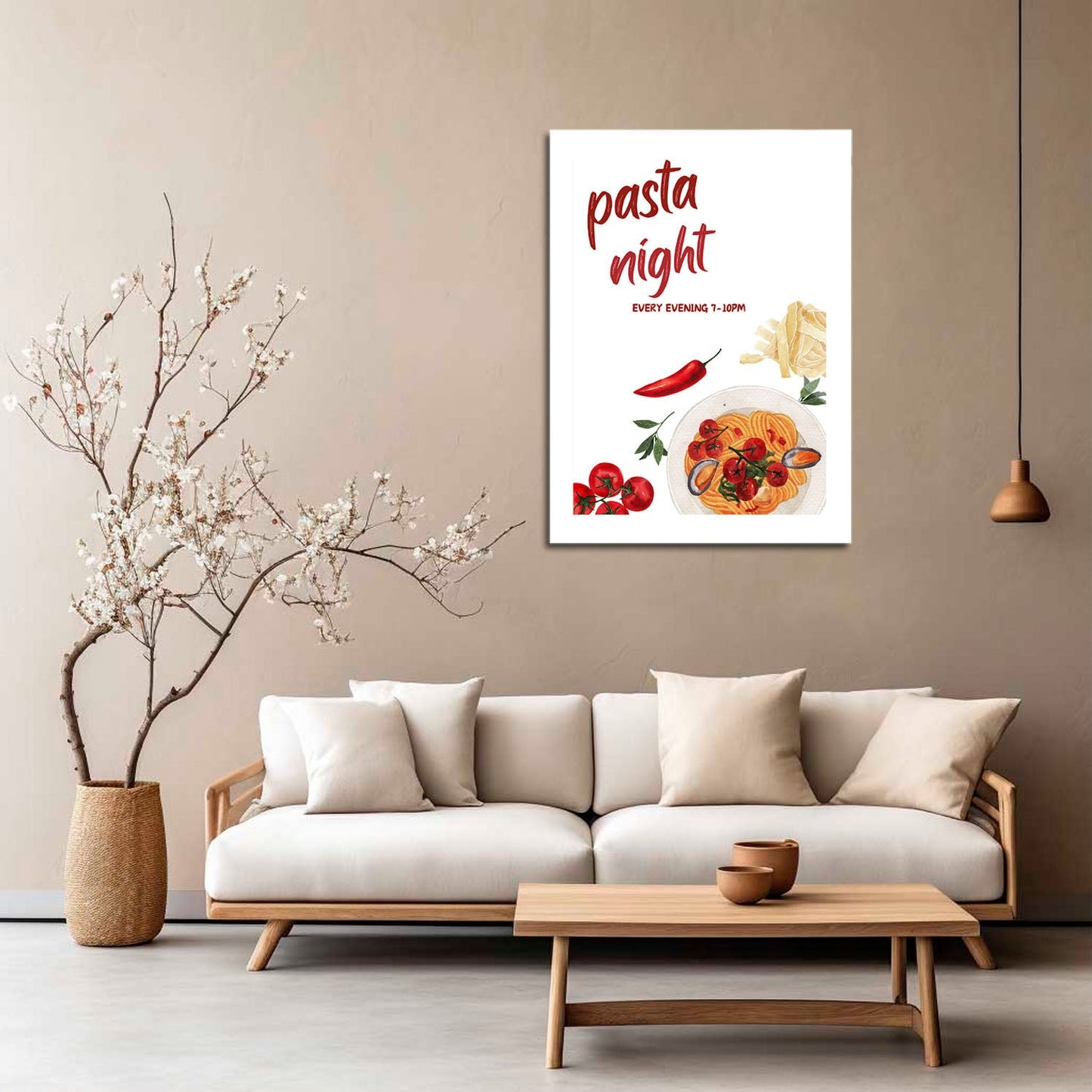 Wes Co Gallery Metal Poster Charming Pasta Night 5" x 7" Home Goods - Coffee White border only Metal Art Print