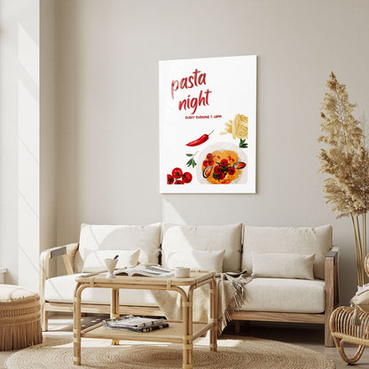 Wes Co Gallery Metal Poster Charming Pasta Night 5" x 7" Home Goods - Coffee White border only Metal Art Print