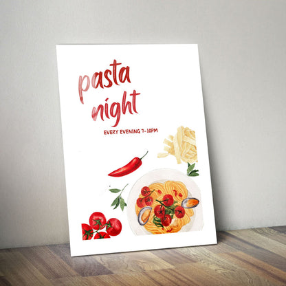 Wes Co Gallery Metal Poster Charming Pasta Night 11" x 14" Home Goods - Coffee White border only Metal Art Print