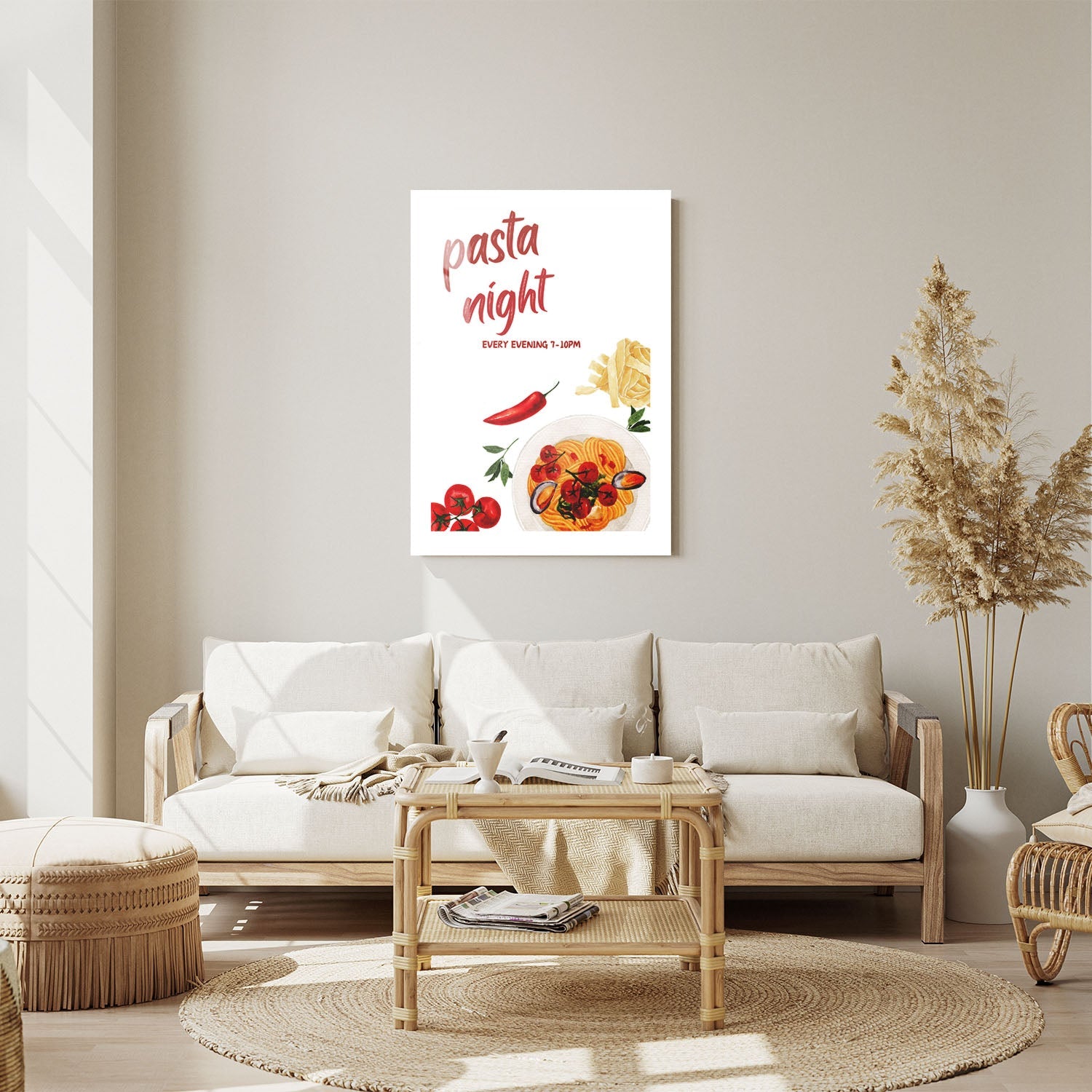 Wes Co Gallery Metal Poster Charming Pasta Night 11" x 14" Home Goods - Coffee White border only Metal Art Print