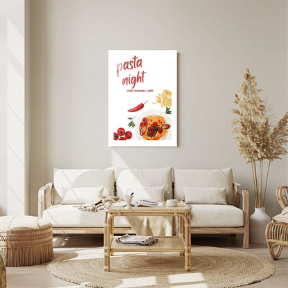 Wes Co Gallery Metal Poster Charming Pasta Night 11" x 14" Home Goods - Coffee White border only Metal Art Print