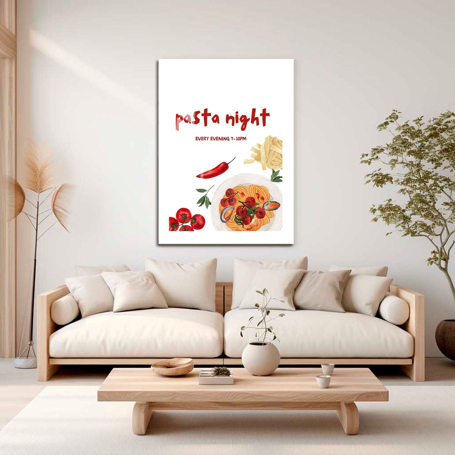 Wes Co Gallery Metal Poster Cozy Pasta Night 16" x 24" Home Goods - Coffee White border only Metal Art Print